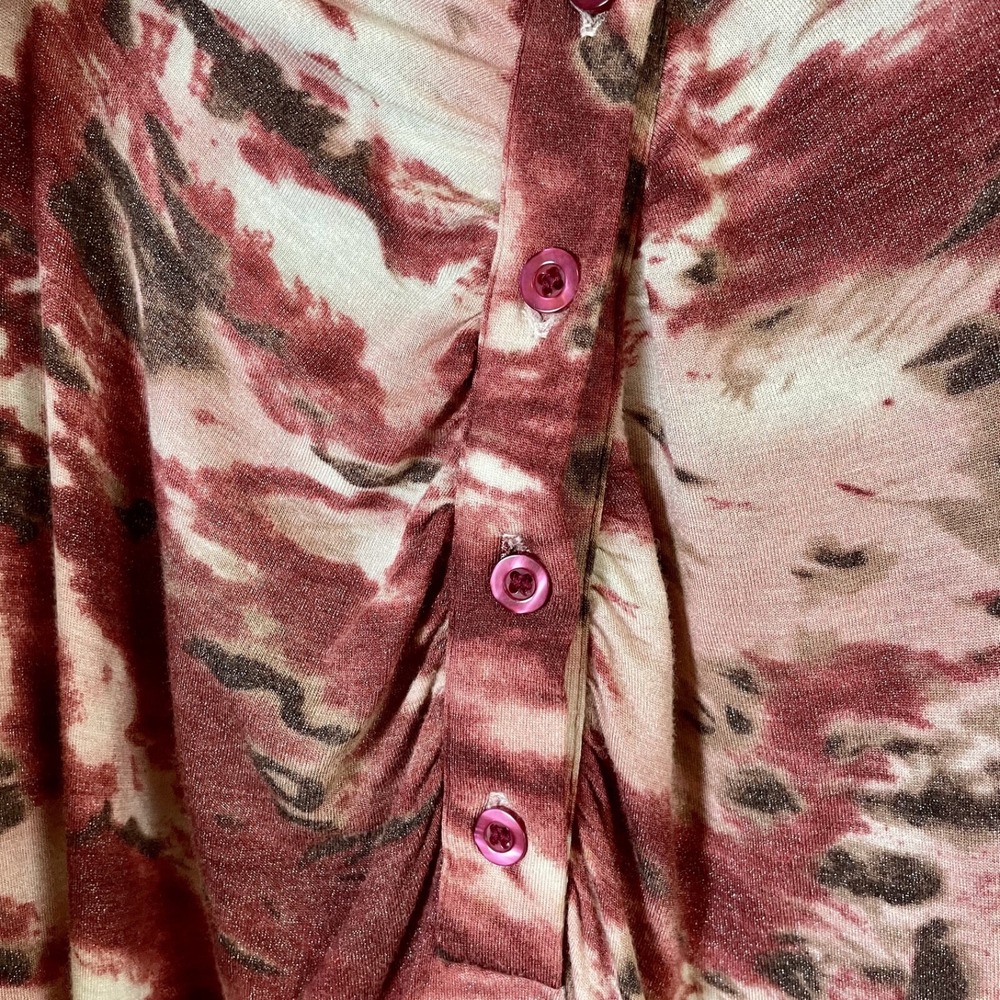 Vintage 90s y2k Cache Size Large Blouse - Red Tie Dye Half Button Luxury - Picture 3 of 11
